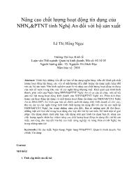 Nâng cao chất lượng hoạt động tín dụng của NHNo & PTNT tỉnh Nghệ An đối với hộ sản xuất