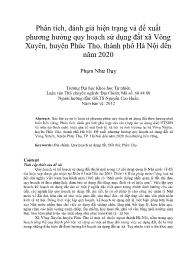 Phân tích, đánh giá hiện trạng và đề xuất phương hướng quy hoạch sử dụng đất xã Võng Xuyên, huyện Phúc Thọ, thành phố Hà Nội đến năm 2020