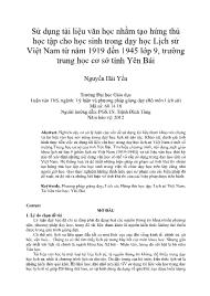 Sử dụng tài liệu văn học nhằm tạo hứng thú học tập cho học sinh trong dạy học Lịch sử Việt Nam từ năm 1919 đến 1945 lớp 9, trường trung học cơ sở tỉnh Yên Bái