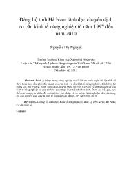 Đảng bộ tỉnh Hà Nam lãnh đạo chuyển dịch cơ cấu kinh tế nông nghiệp từ năm 1997 đến năm 2010