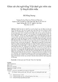 Khảo sát chủ ngữ tiếng Việt dƣới góc nhìn của lý thuyết điển mẫu