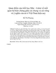 Quan điểm của triết học Mác - Lênin về mối quan hệ biện chứng giữa cái chung và cái riêng và ý nghĩa của nó ở Việt Nam hiện nay