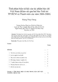 Tính phản biện xã hội của tác phẩm báo chí Việt Nam (Khảo sát qua hai báo Tuổi trẻ TP.HCM và Thanh niên các năm 2006-2008)